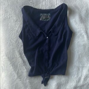 Navy Blue Sleeveless Button-Up Top